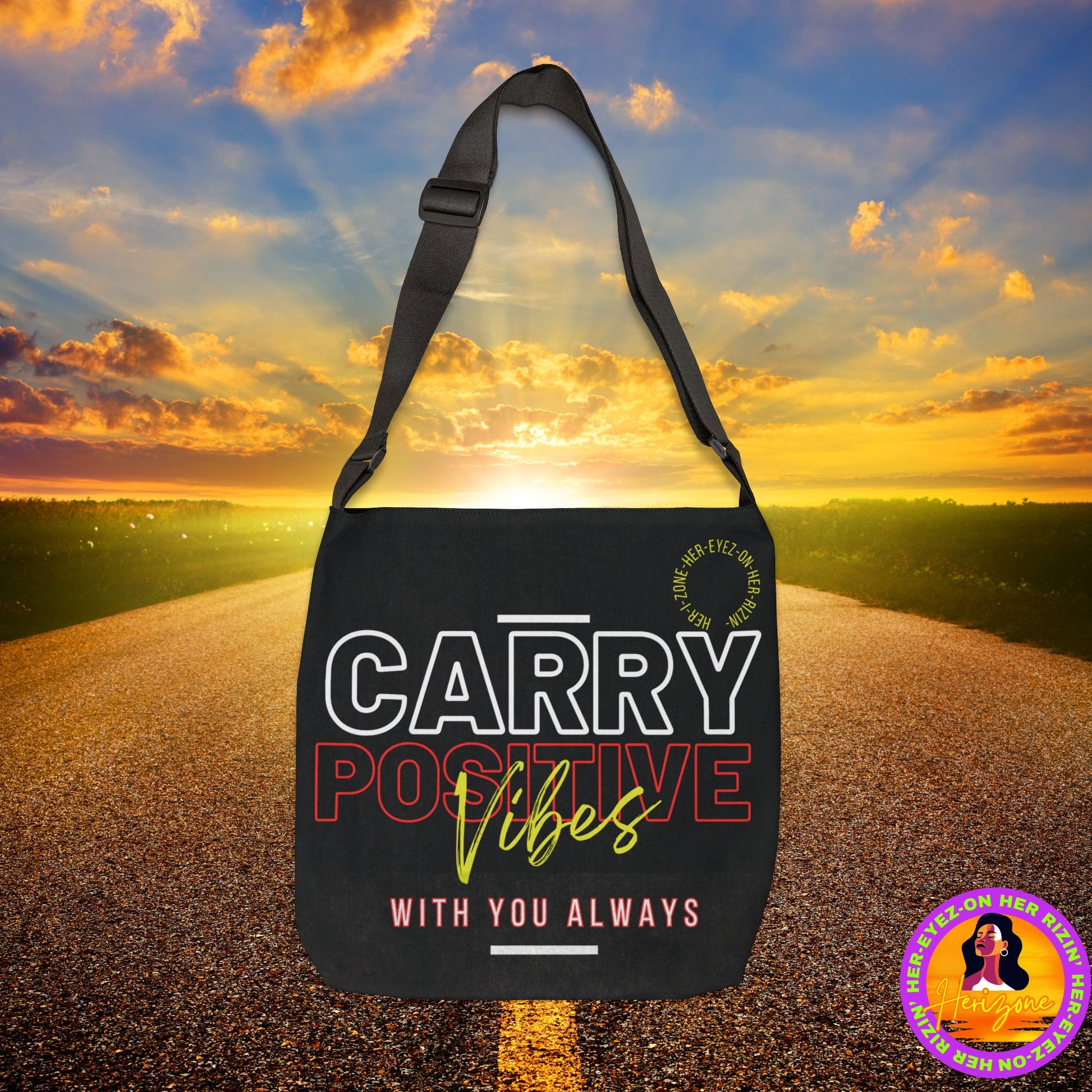 Carry Positive Vibes Adjustable Tote Bag (White + Red + Yellow)