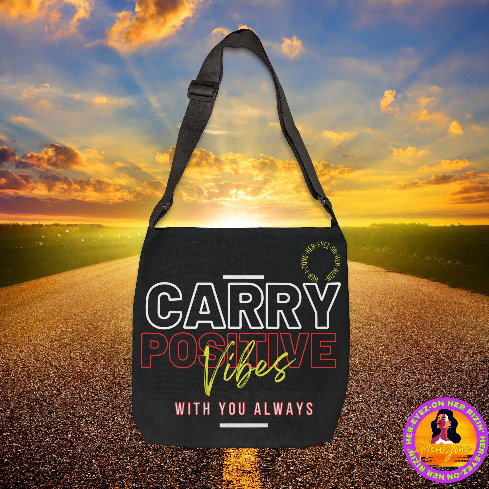 Carry Positive Vibes Adjustable Tote Bag (White + Red + Yellow)