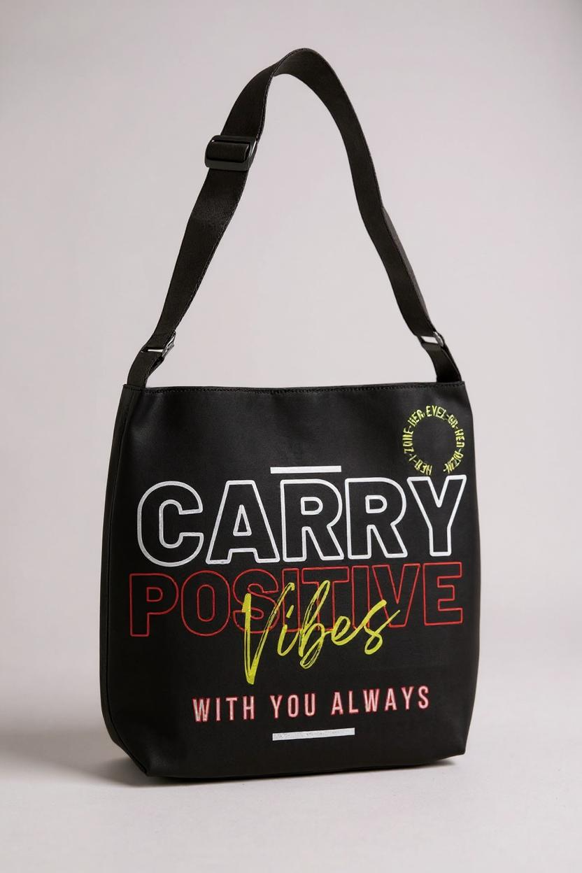 Carry Positive Vibes Adjustable Tote Bag (White + Red + Yellow)