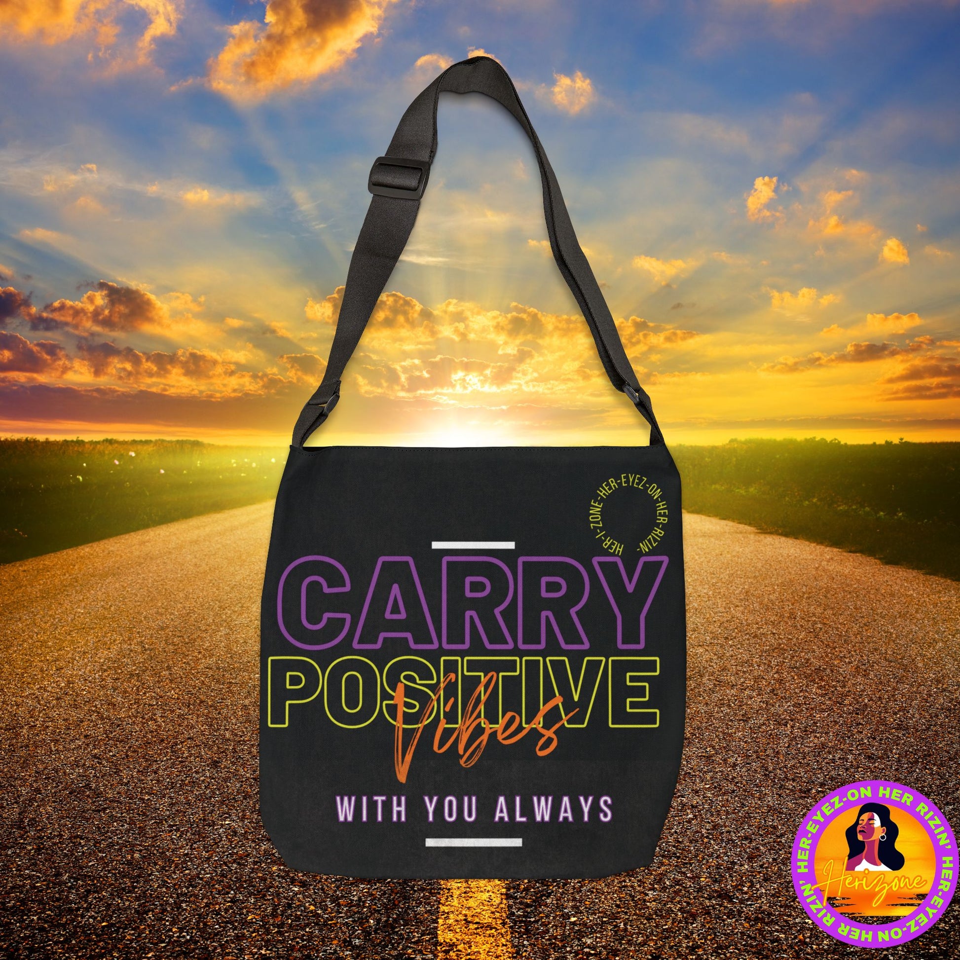 Carry Positive Vibes Adjustable Tote Bag (Purple + Yellow + Orange)