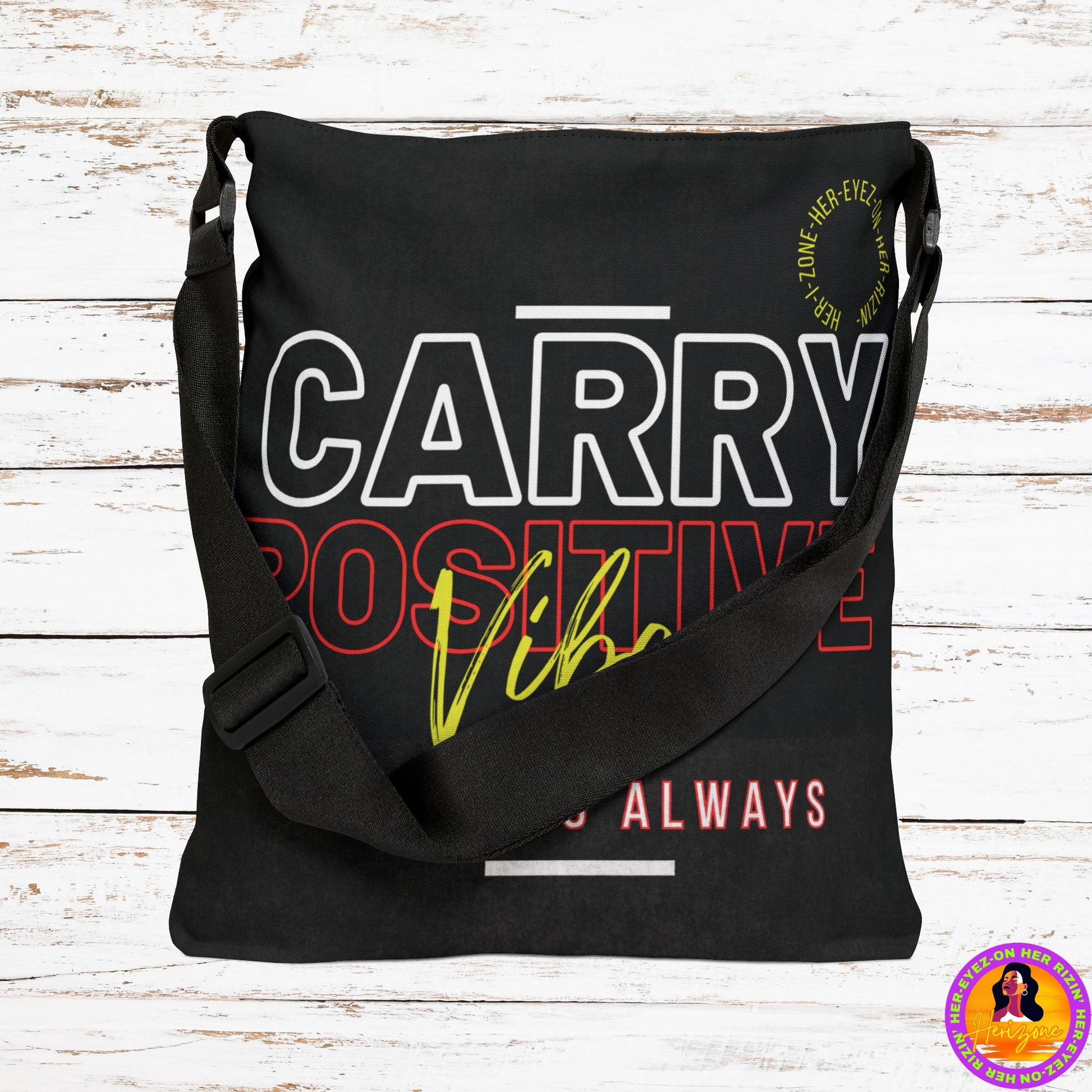 Carry Positive Vibes Adjustable Tote Bag (White + Red + Yellow)