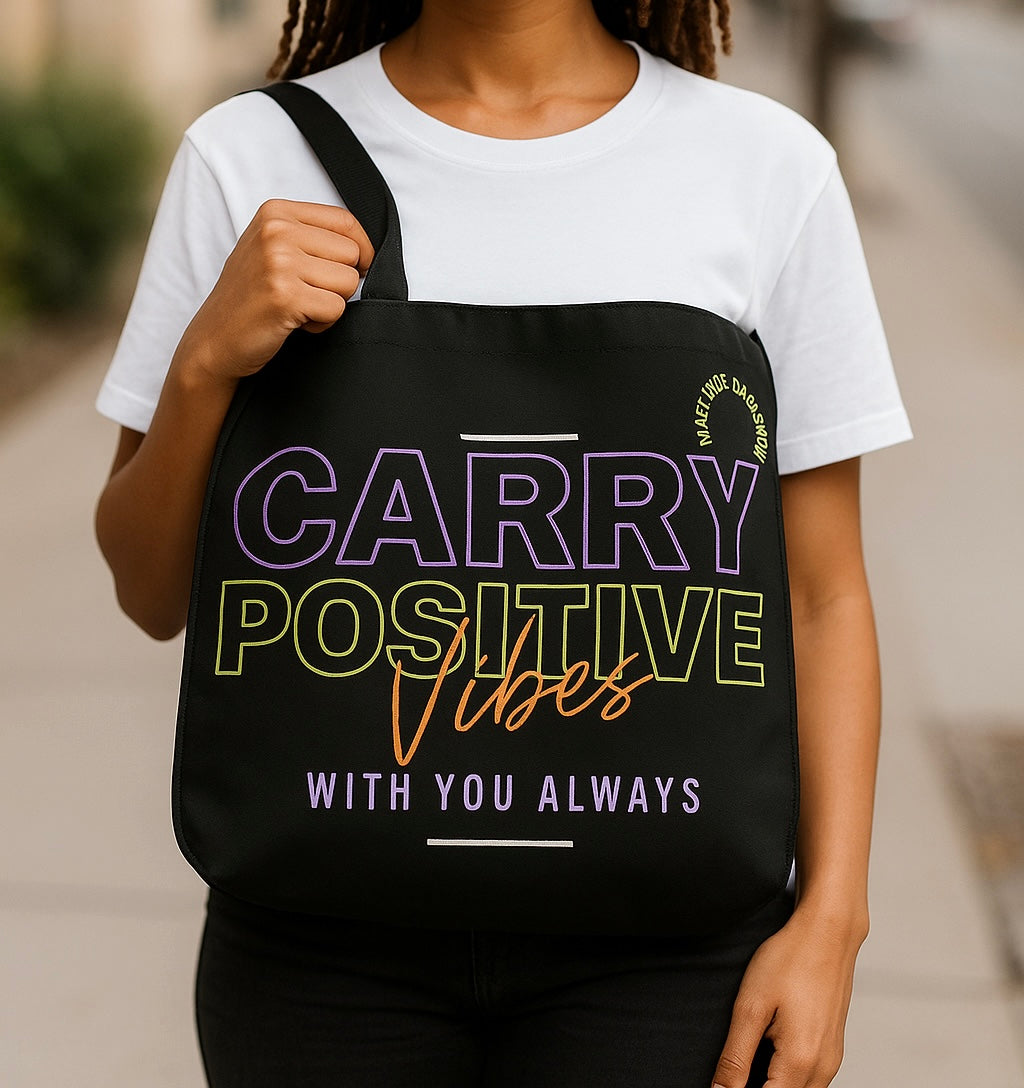 Carry Positive Vibes Adjustable Tote Bag (Purple + Yellow + Orange)
