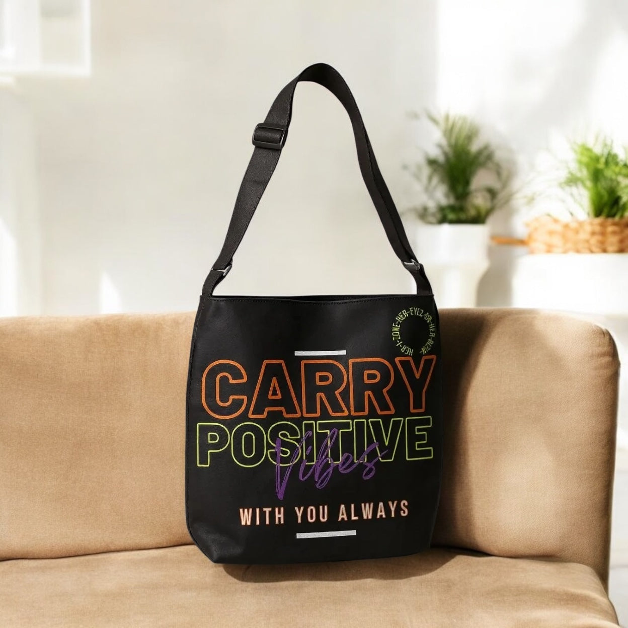Carry Positive Vibes Adjustable Tote Bag (Orange + Yellow + Purple)