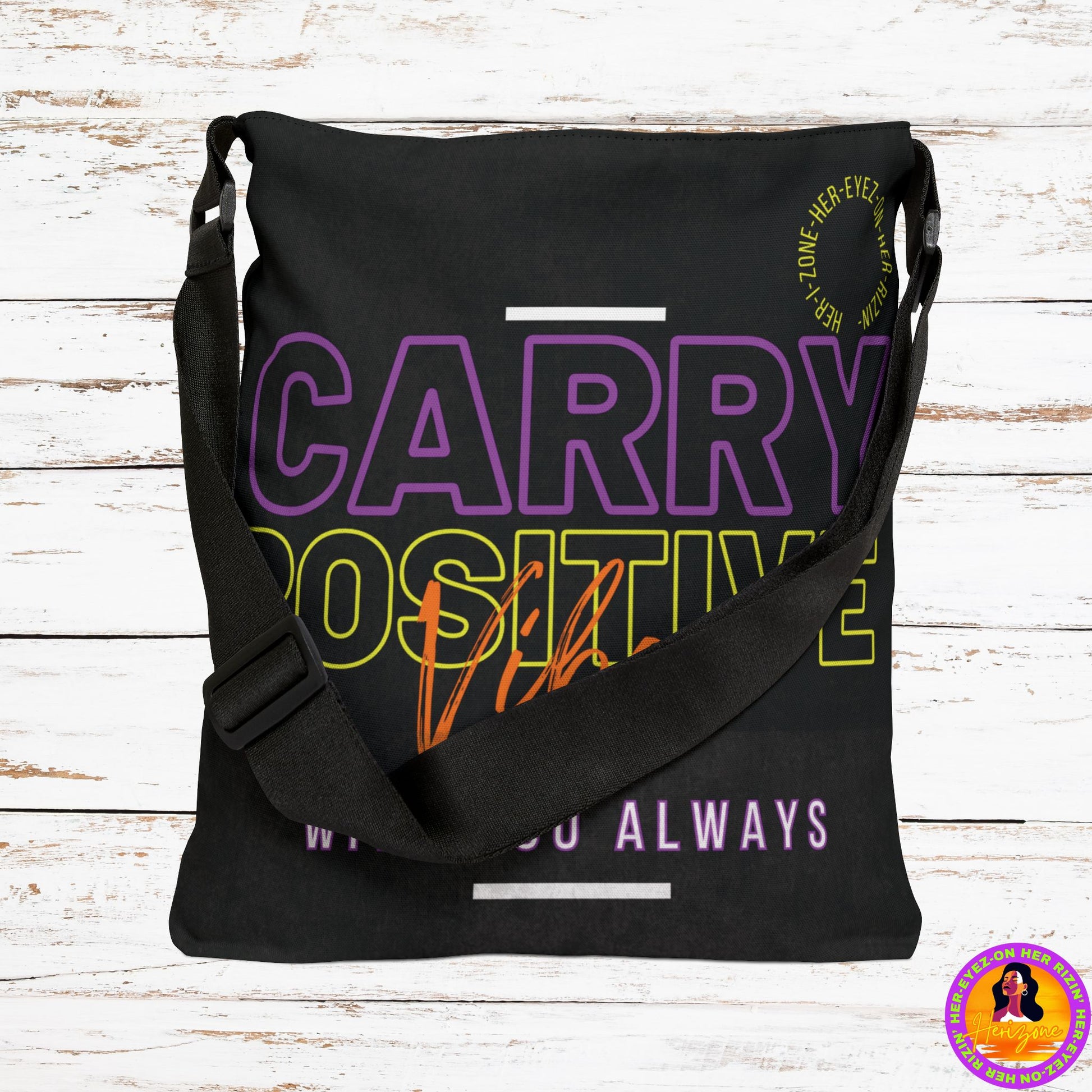 Carry Positive Vibes Adjustable Tote Bag (Purple + Yellow + Orange)