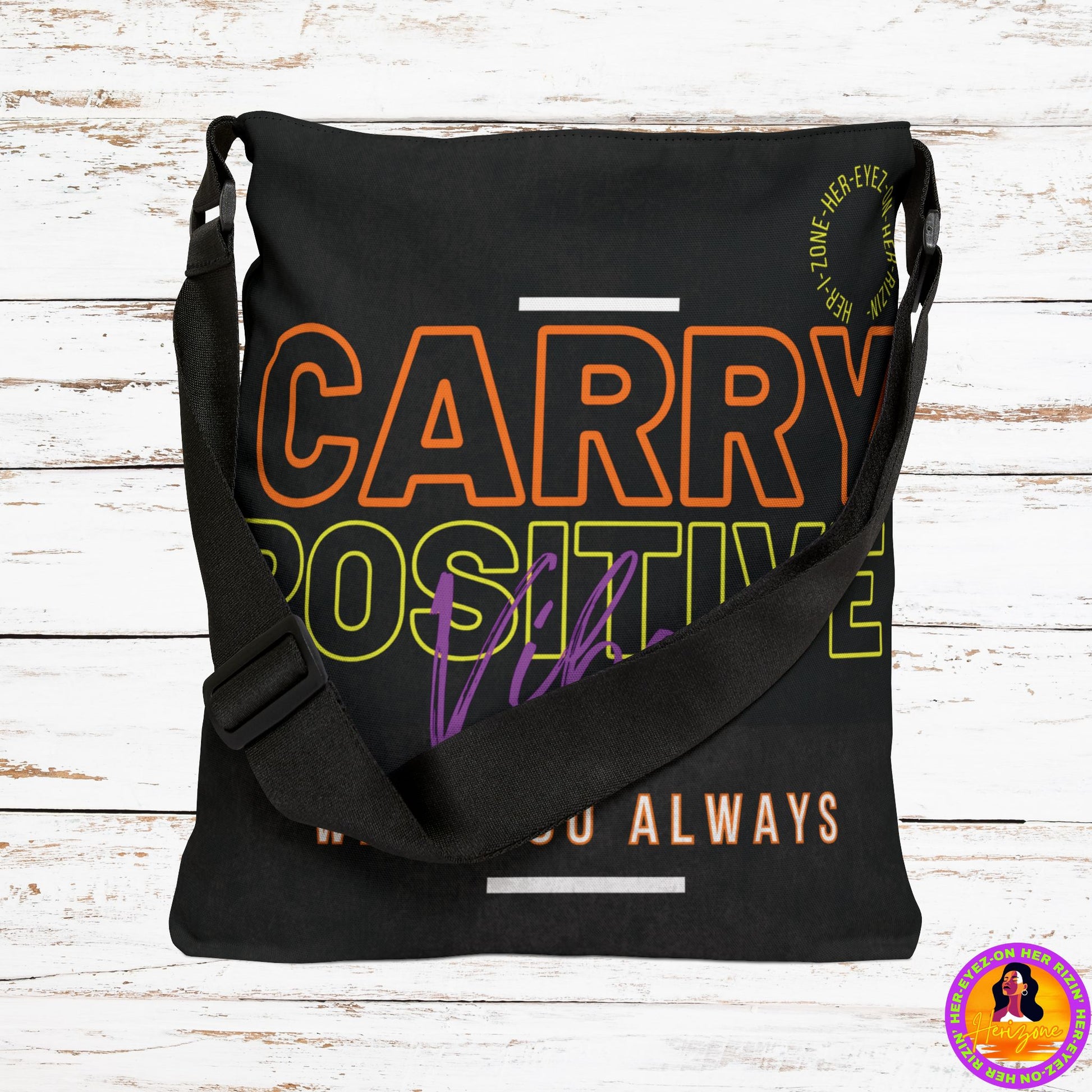 Carry Positive Vibes Adjustable Tote Bag (Orange + Yellow + Purple)