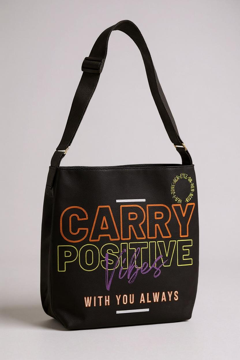 Carry Positive Vibes Adjustable Tote Bag (Orange + Yellow + Purple)