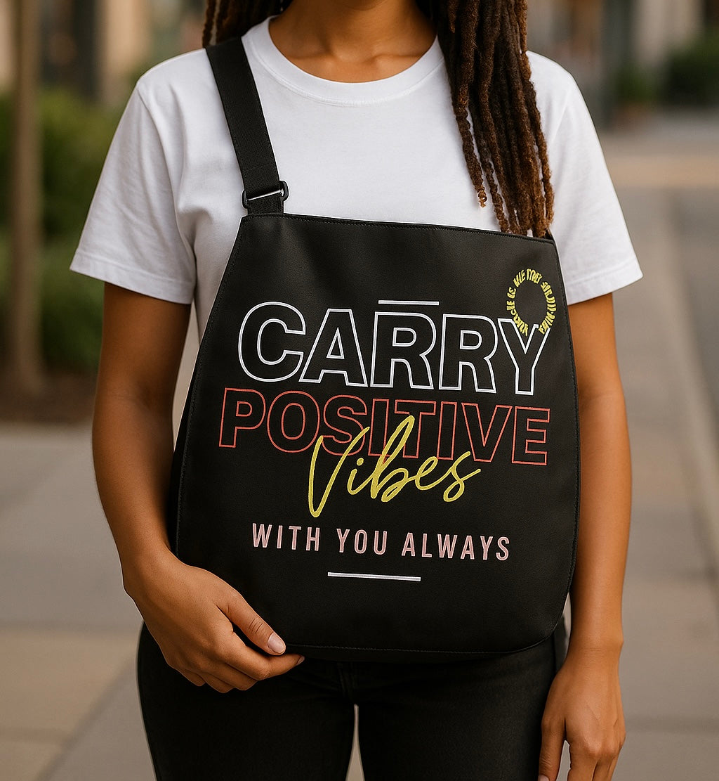 Carry Positive Vibes Adjustable Tote Bag (White + Red + Yellow)