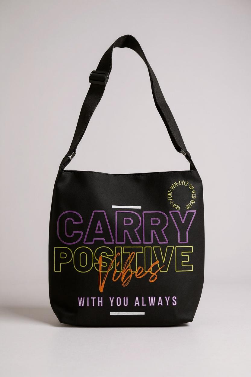 Carry Positive Vibes Adjustable Tote Bag (Purple + Yellow + Orange)