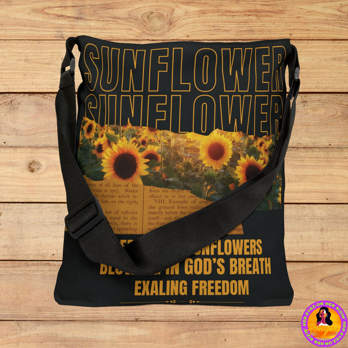 Sunflower Adjustable Tote Bag (Black)