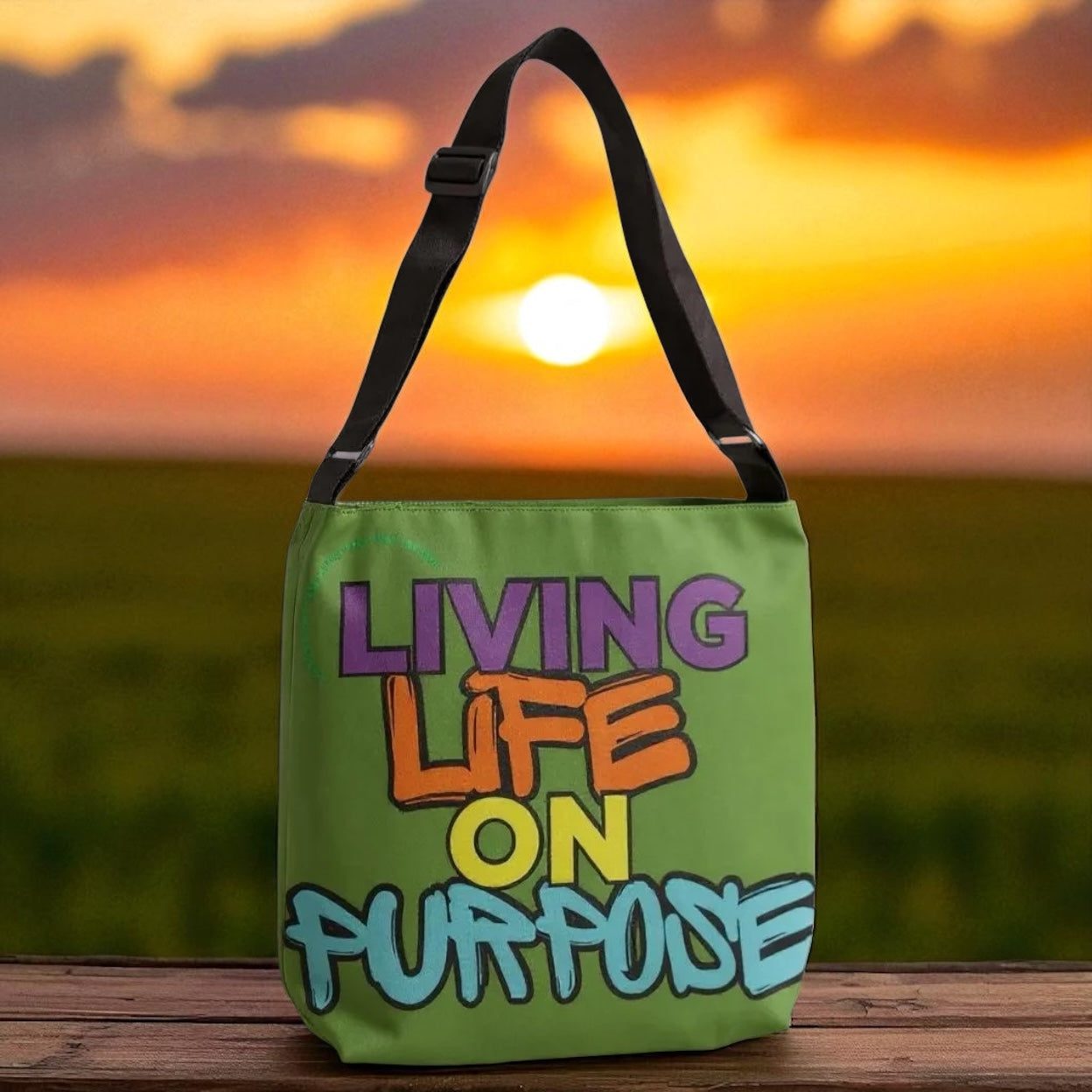 Living Life on Purpose Adjustable Tote Bag (Green Apple)