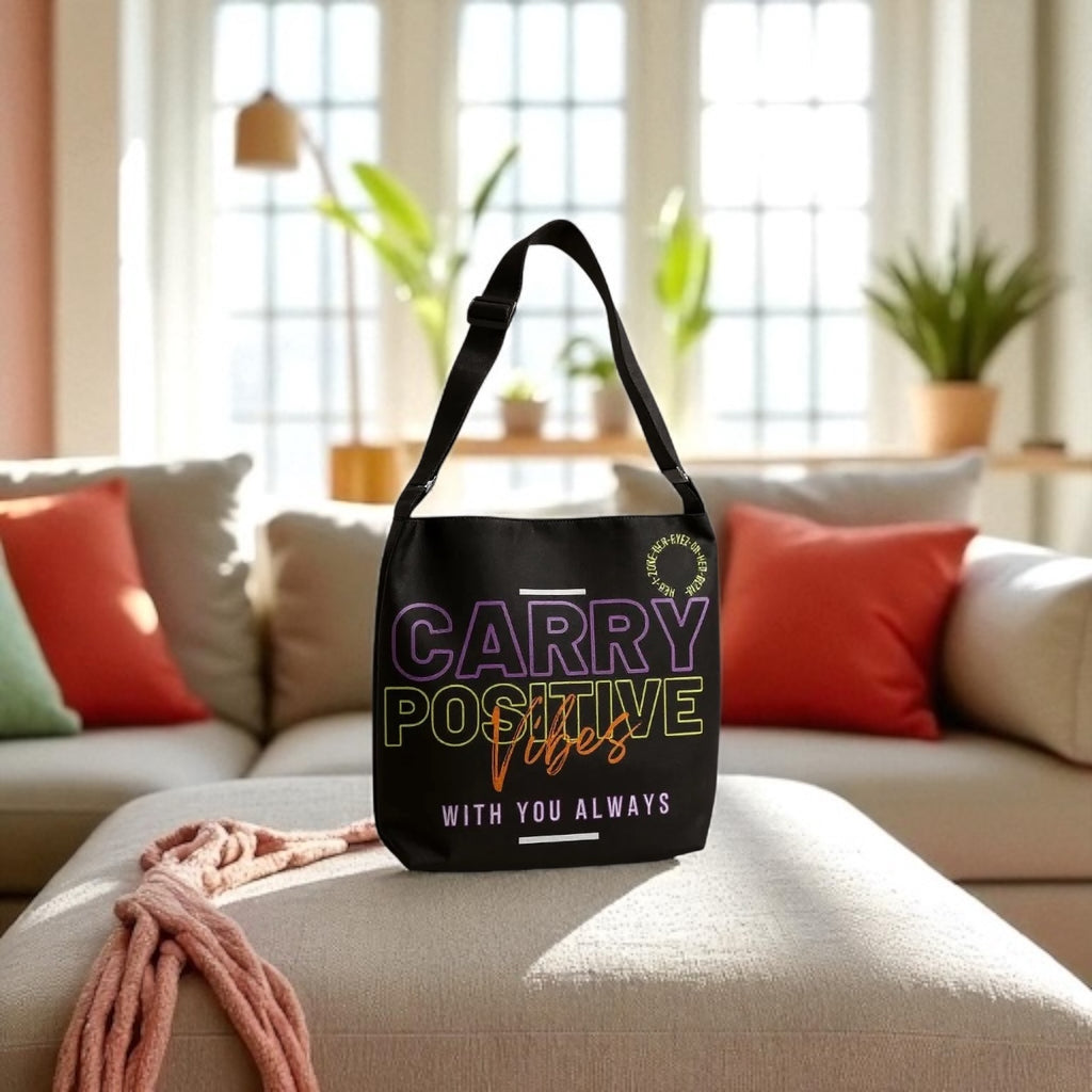 Carry Positive Vibes Adjustable Tote Bag (Purple + Yellow + Orange)