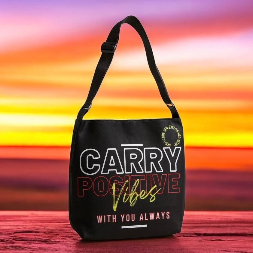 Carry Positive Vibes Adjustable Tote Bag (White + Red + Yellow)