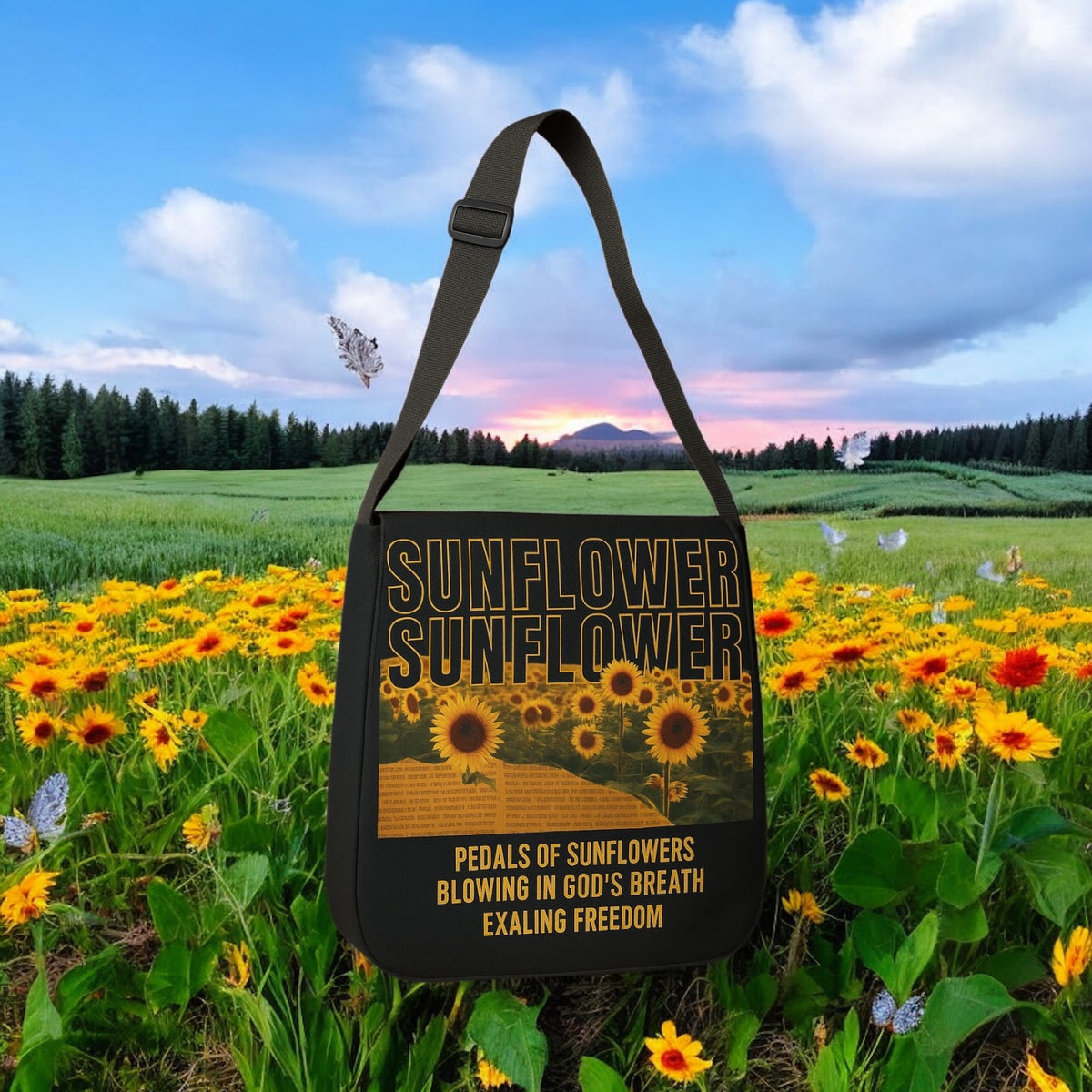 Sunflower Adjustable Tote Bag (Black)