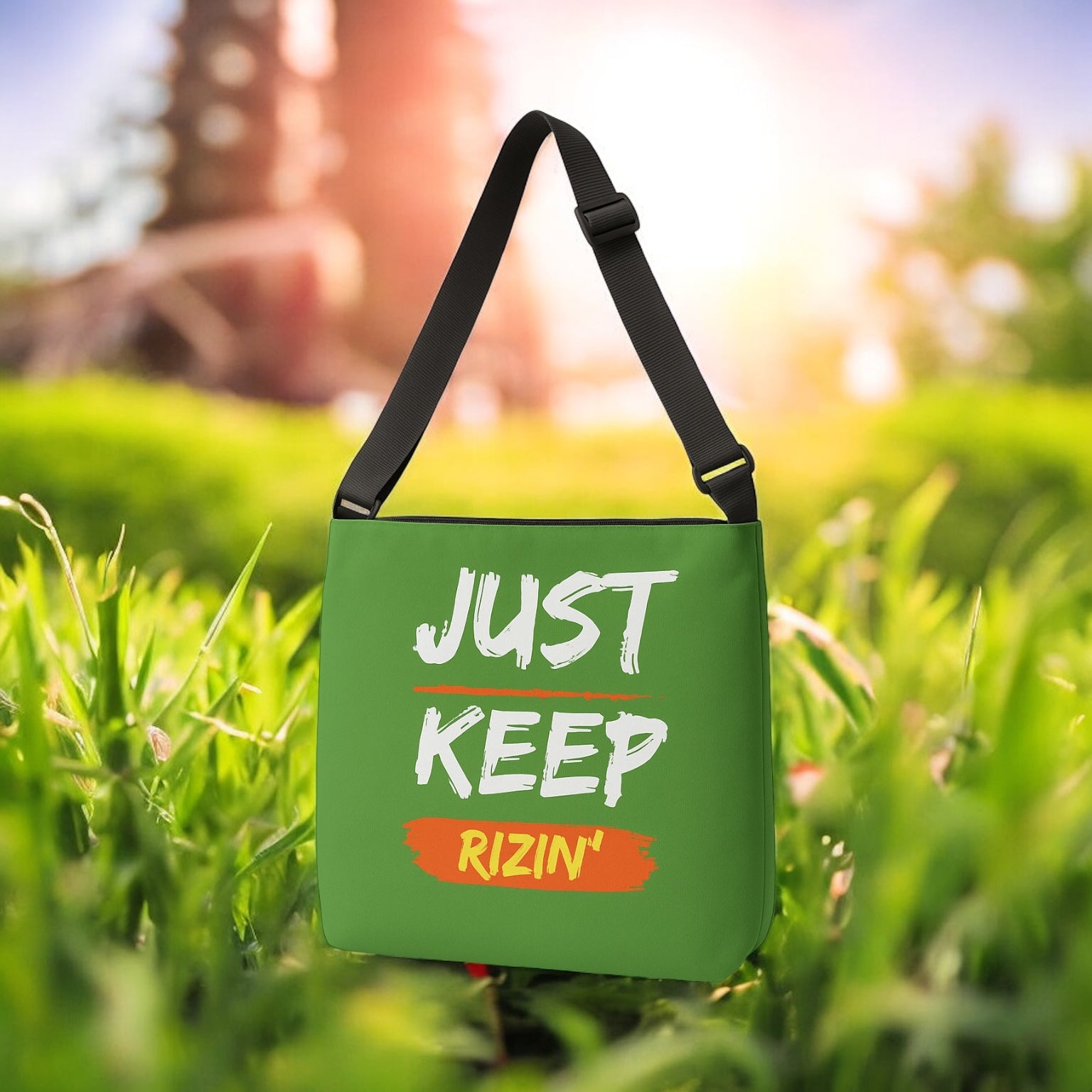 Just Keep Rizin’ Adjustable Tote Bag (Green Apple)