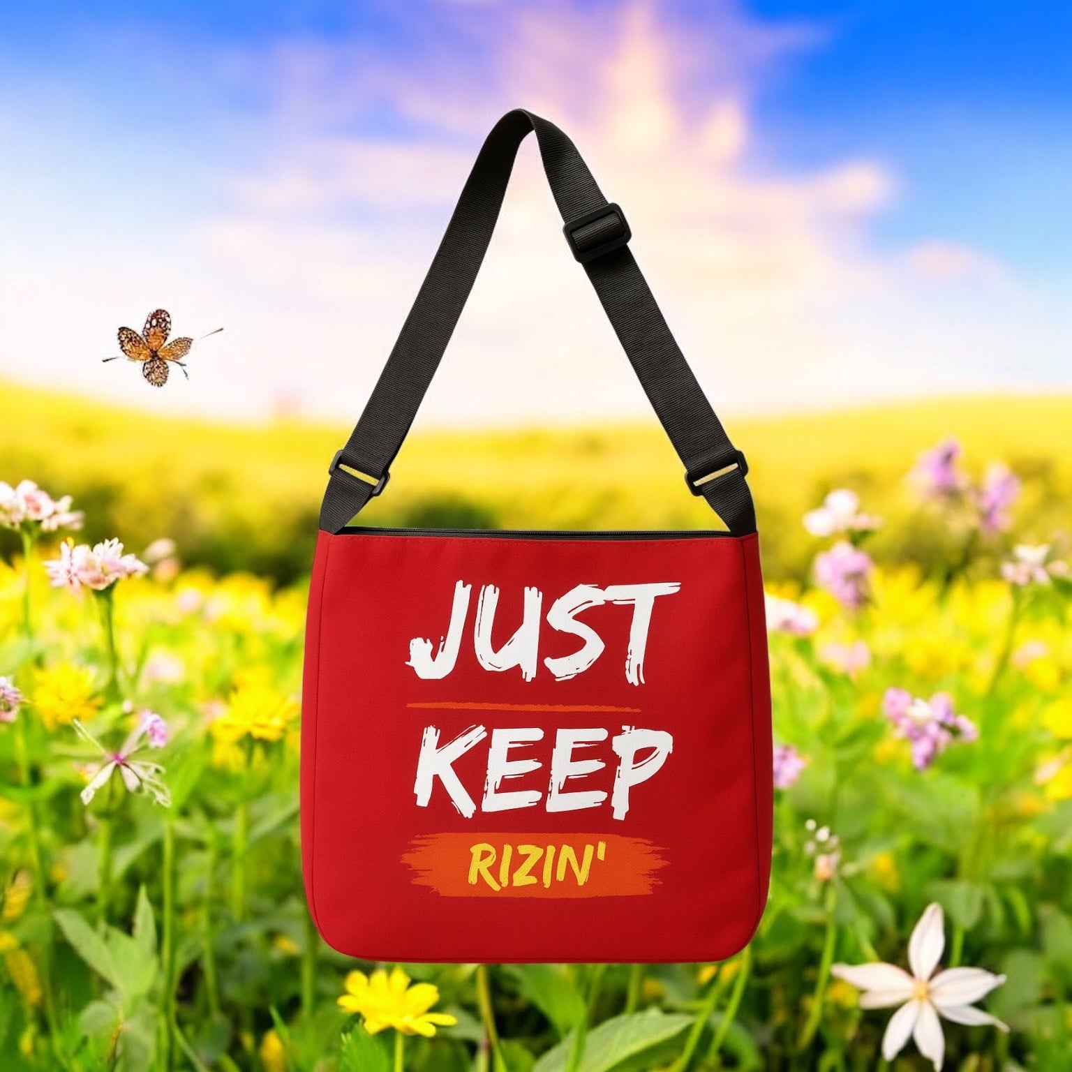Just Keep Rizin’ Adjustable Tote Bag (Ruby Red)
