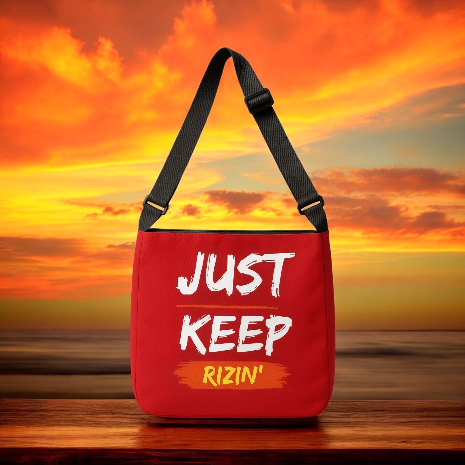 Just Keep Rizin’ Adjustable Tote Bag (Ruby Red)