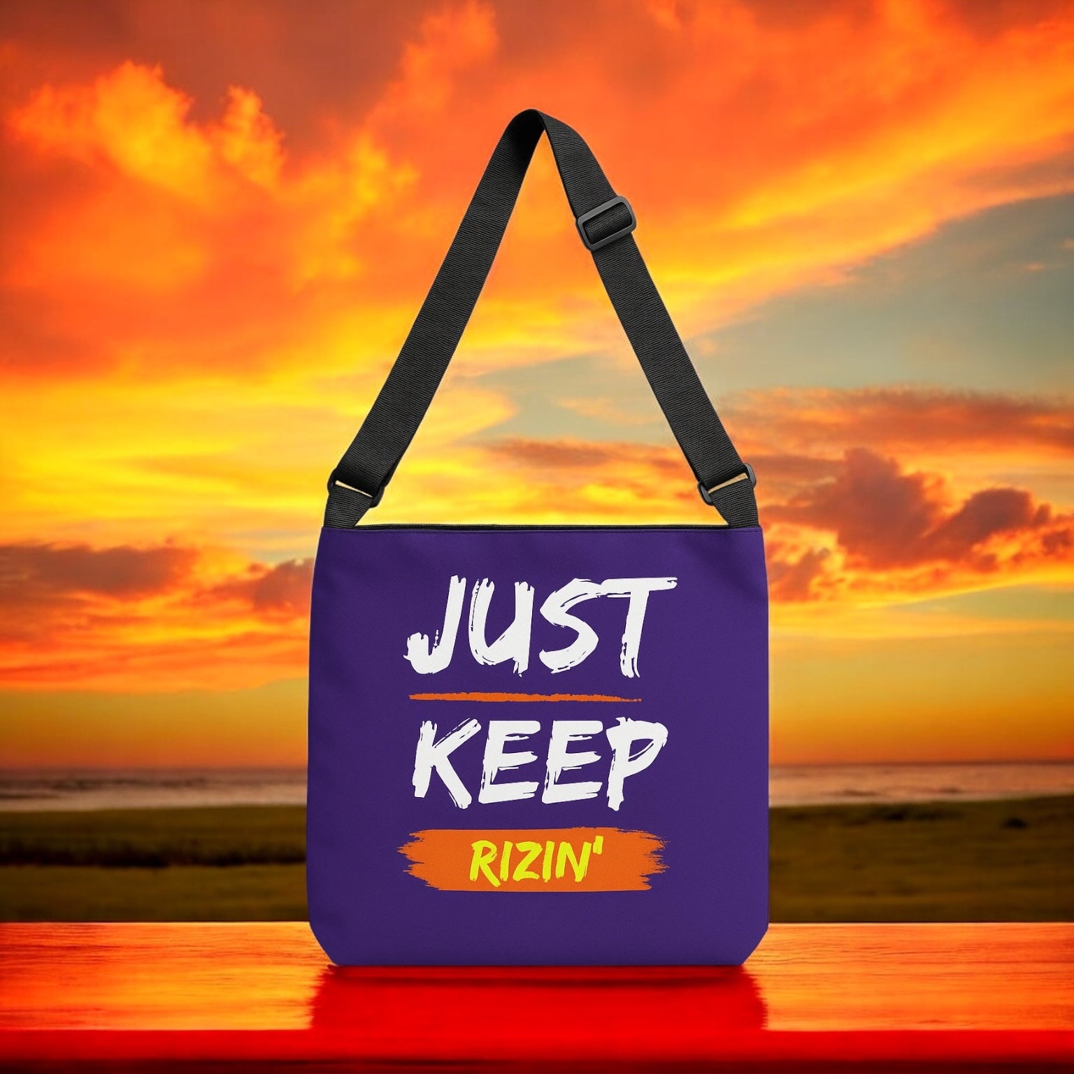 Just Keep Rizin’ Adjustable Tote Bag (Plum Purple)
