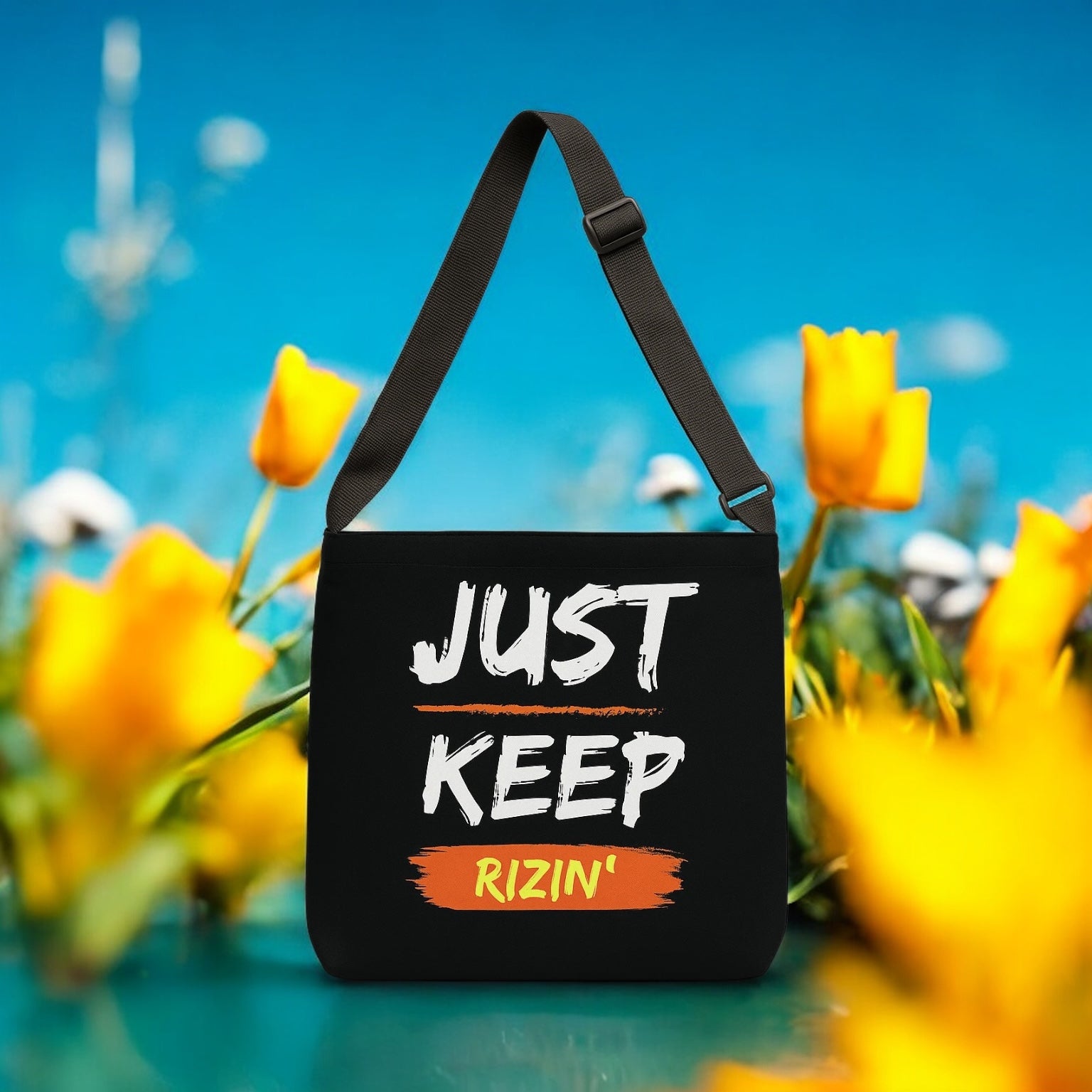 Just Keep Rizin’ Adjustable Tote Bag (Jet Black)