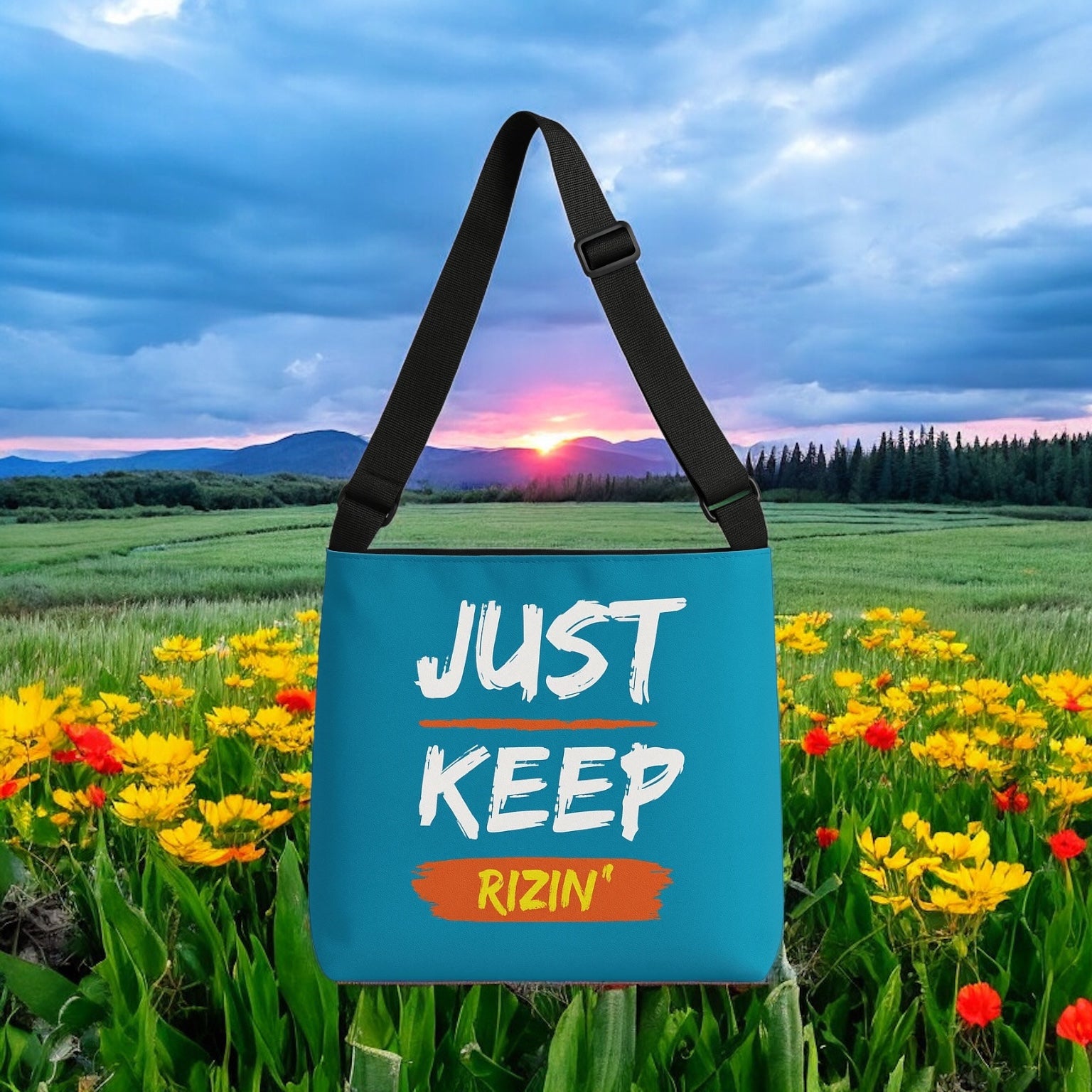 Just Keep Rizin’ Adjustable Tote Bag (Glacial Blue)