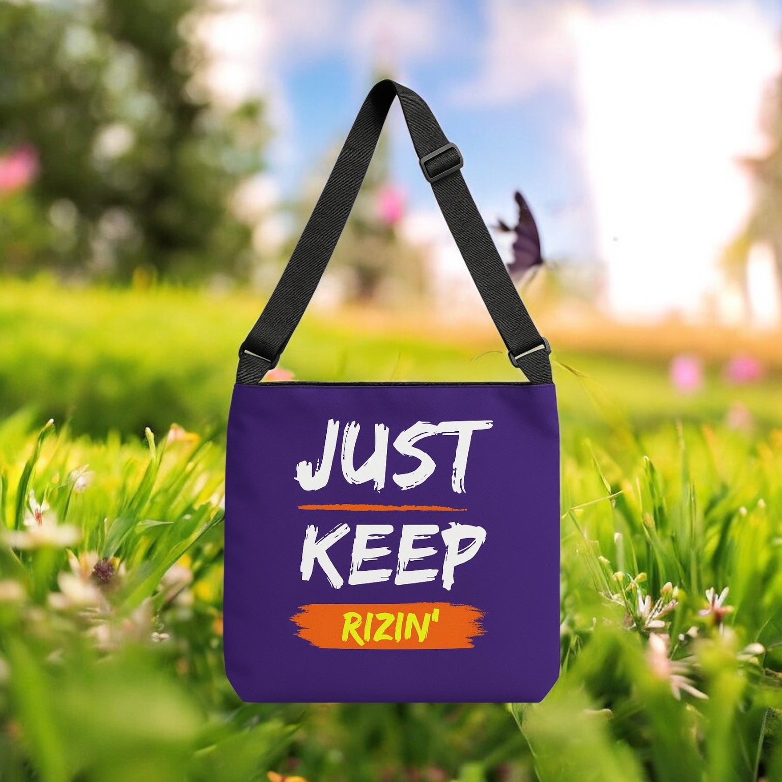 Just Keep Rizin’ Adjustable Tote Bag (Plum Purple)